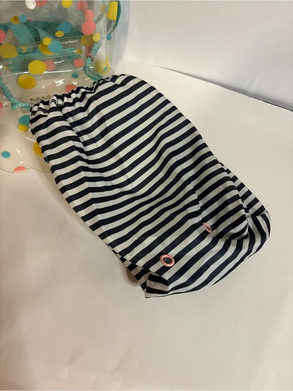 Disney Clear Polka Dot Bag with Snow White Stripe Pouch - Yellow, Blue, Pink
